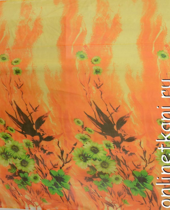Ткань Шелк Шифон Набивной "Ляоян" 0259 цвет оранжевый цветочный картинка 1