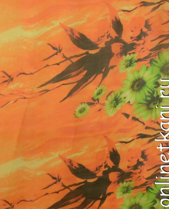 Ткань Шелк Шифон Набивной "Ляоян" 0259 цвет оранжевый цветочный картинка