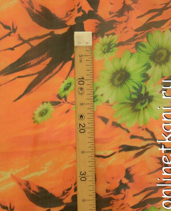 Ткань Шелк Шифон Набивной "Ляоян" 0259 цвет оранжевый цветочный картинка 2