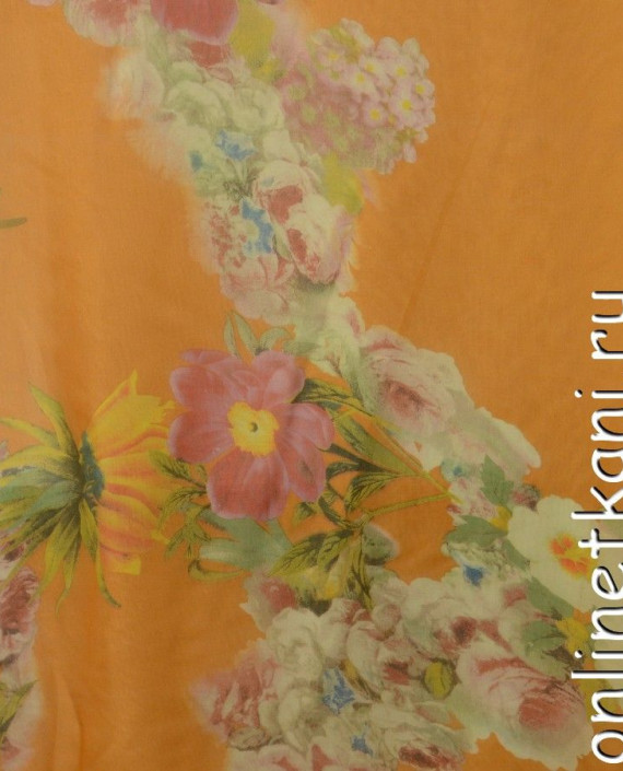 Ткань Шелк Шифон Набивной "Ляньжань" 0260 цвет оранжевый цветочный картинка