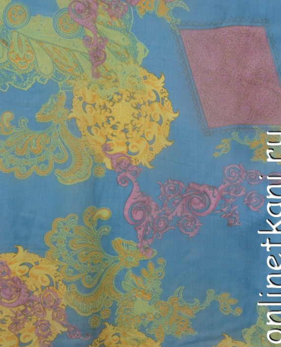 Ткань Шелк Шифон Набивной "Линься" 0263 цвет голубой абстрактный картинка