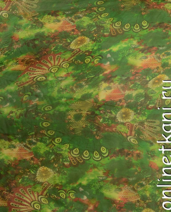 Ткань Шелк Шифон Набивной "Кашгар" 0268 цвет зеленый абстрактный картинка 2