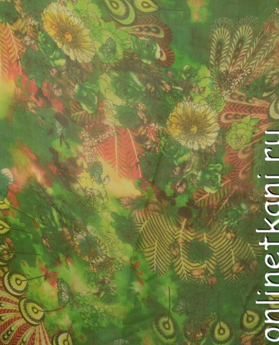 Ткань Шелк Шифон Набивной "Кашгар" 0268 цвет зеленый абстрактный картинка
