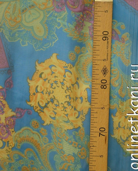 Ткань Шелк Шифон Набивной "Кайфын" 0272 цвет голубой абстрактный картинка 2