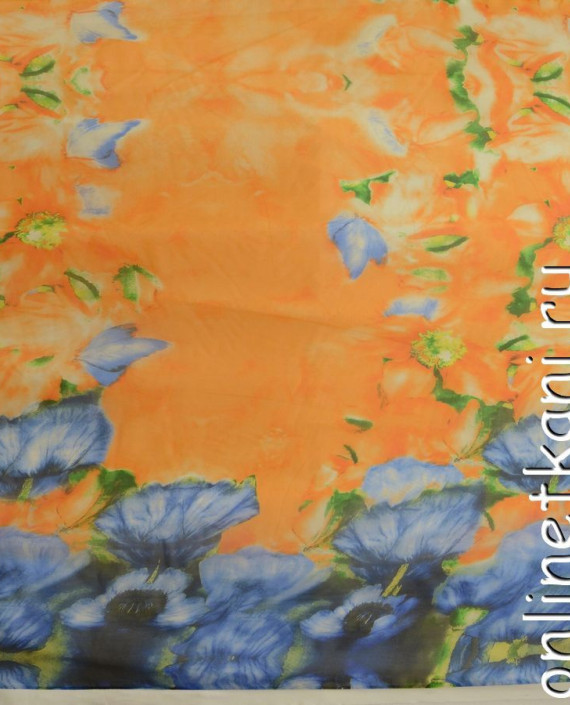 Ткань Шелк Шифон Набивной "Дэян" 0277 цвет оранжевый цветочный картинка 2