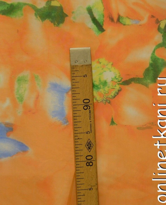 Ткань Шелк Шифон Набивной "Дэян" 0277 цвет оранжевый цветочный картинка 1