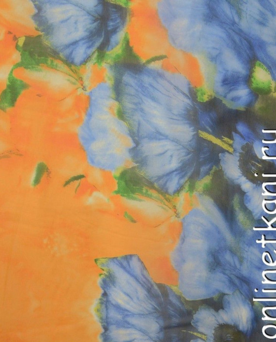 Ткань Шелк Шифон Набивной "Дэян" 0277 цвет оранжевый цветочный картинка
