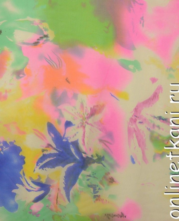 Ткань Шелк Шифон Набивной "Дунтай" 0278 цвет разноцветный цветочный картинка