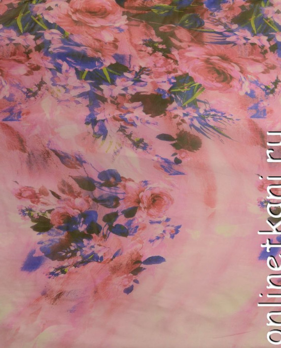 Ткань Шелк Шифон Набивной "Бэньси" 0292 цвет розовый цветочный картинка 1