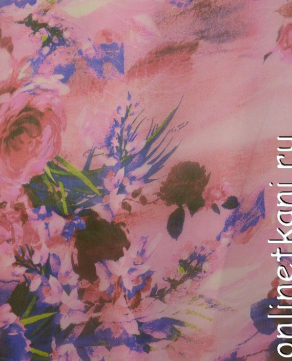 Ткань Шелк Шифон Набивной "Бэньси" 0292 цвет розовый цветочный картинка