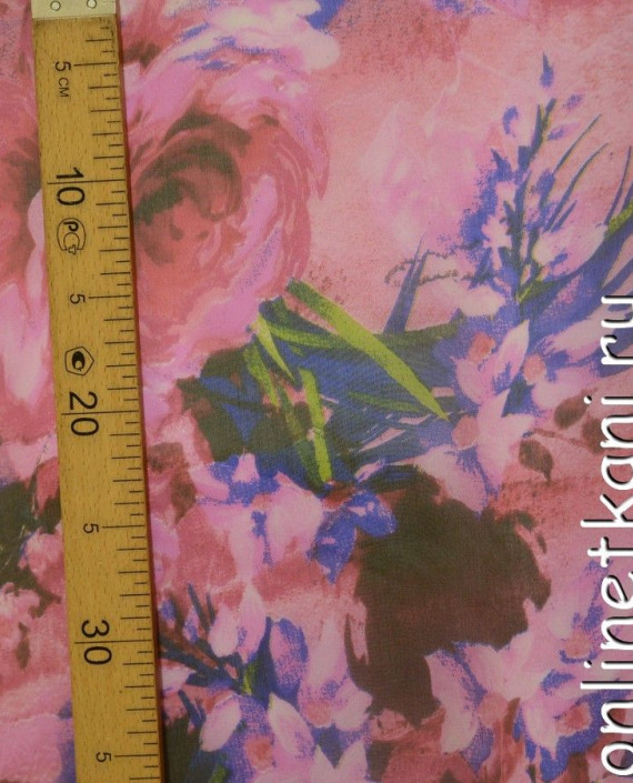 Ткань Шелк Шифон Набивной "Бэньси" 0292 цвет розовый цветочный картинка 2