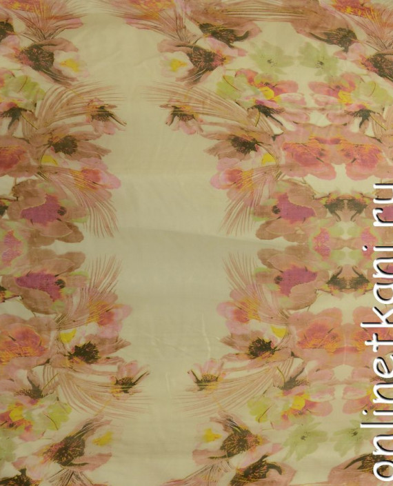 Ткань Шелк Шифон Набивной "Бэнбу" 0293 цвет айвори цветочный картинка 2