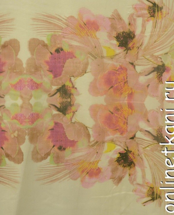 Ткань Шелк Шифон Набивной "Бэнбу" 0293 цвет айвори цветочный картинка