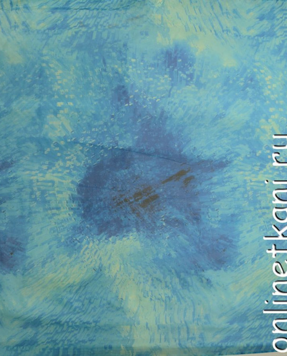 Ткань Шелк Шифон Набивной "Бэйхай" 0294 цвет голубой абстрактный картинка 1