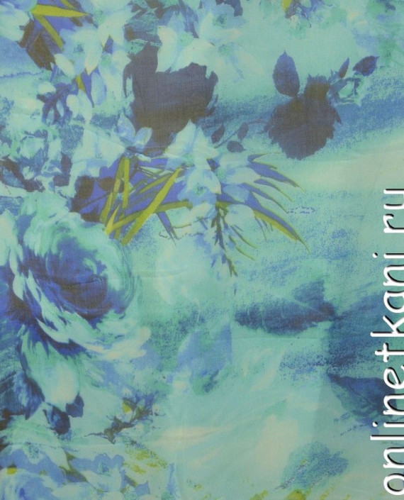 Ткань Шелк Шифон Набивной "Аньцин" 0299 цвет голубой цветочный картинка