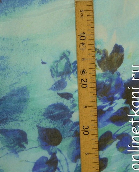 Ткань Шелк Шифон Набивной "Аньцин" 0299 цвет голубой цветочный картинка 2