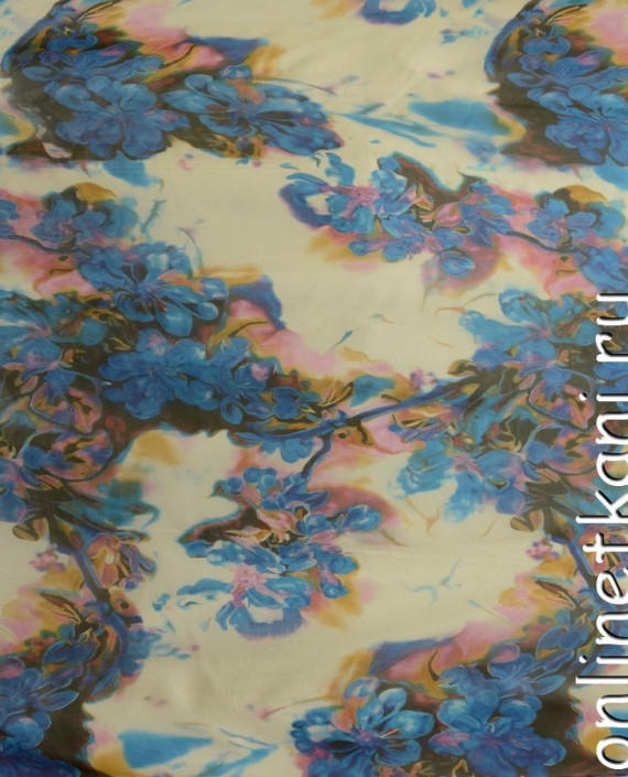 Ткань Шелк Шифон Набивной " Аксу" 0303 цвет айвори цветочный картинка 1