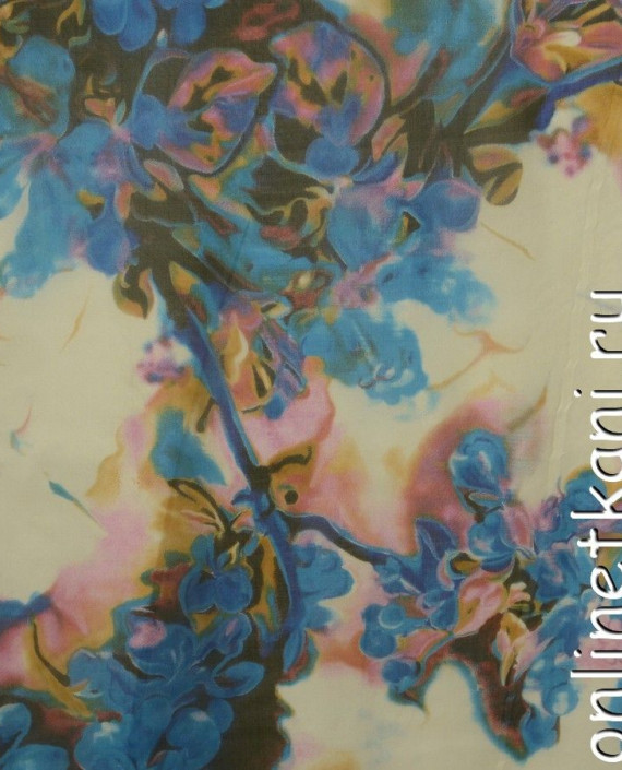 Ткань Шелк Шифон Набивной " Аксу" 0303 цвет айвори цветочный картинка