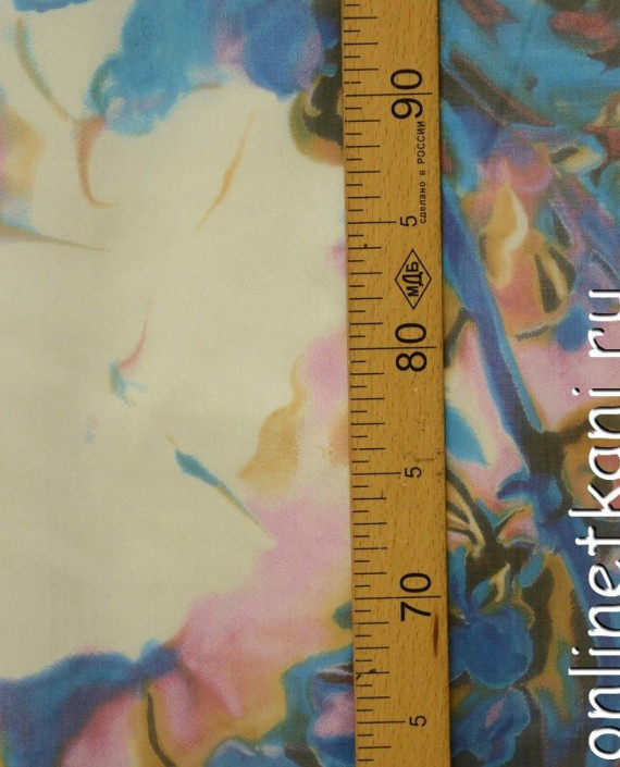 Ткань Шелк Шифон Набивной " Аксу" 0303 цвет айвори цветочный картинка 2