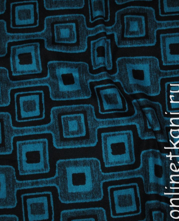 Ткань шерсть "Синие квадраты" 042 цвет синий геометрический картинка