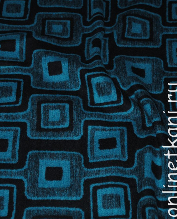 Ткань шерсть "Синие квадраты" 042 цвет синий геометрический картинка 1