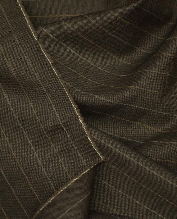 Ткань Шерсть Костюмная 1676 цвет коричневый в полоску картинка 1