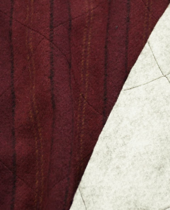 Ткань Шерсть Пальтовая Стеганая 1692 цвет бордовый в полоску картинка 1