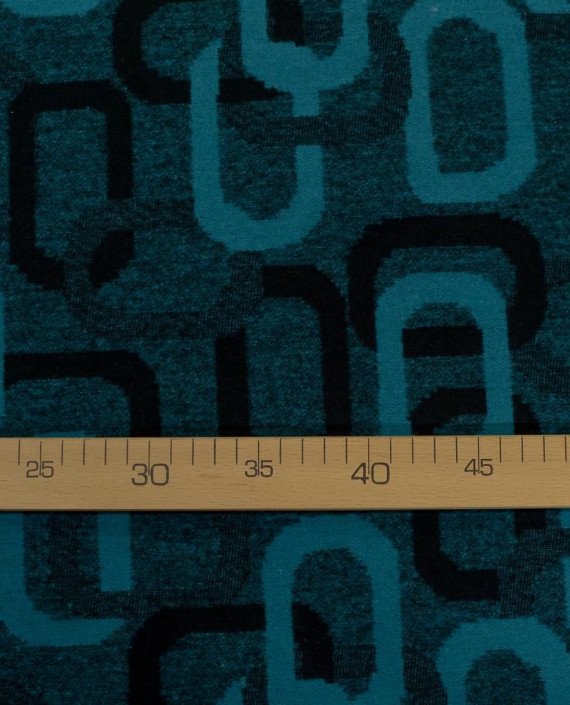 Ткань Шерсть Пальтовая 2239 цвет бирюзовый геометрический картинка 2