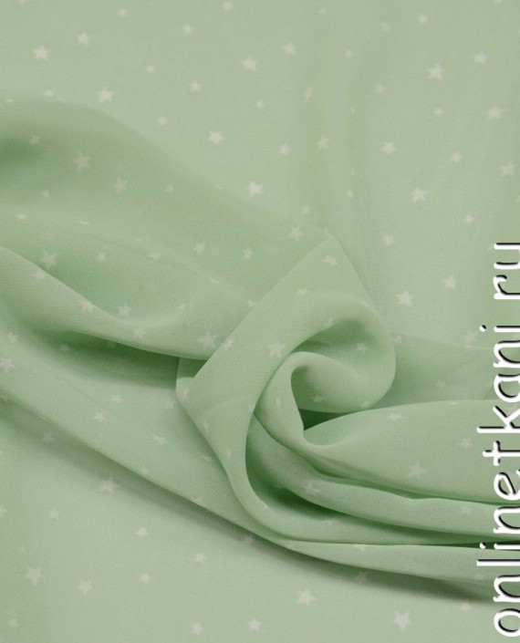 Ткань Шифон Набивной 0209 цвет зеленый в горошек картинка 1