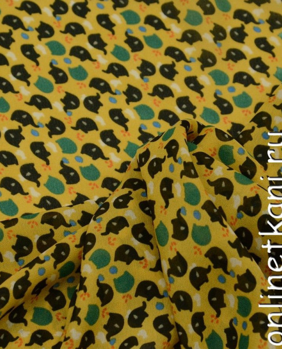 Последний отрез-3м Ткань Креп-Шифон Набивной  10211 цвет желтый абстрактный картинка 1