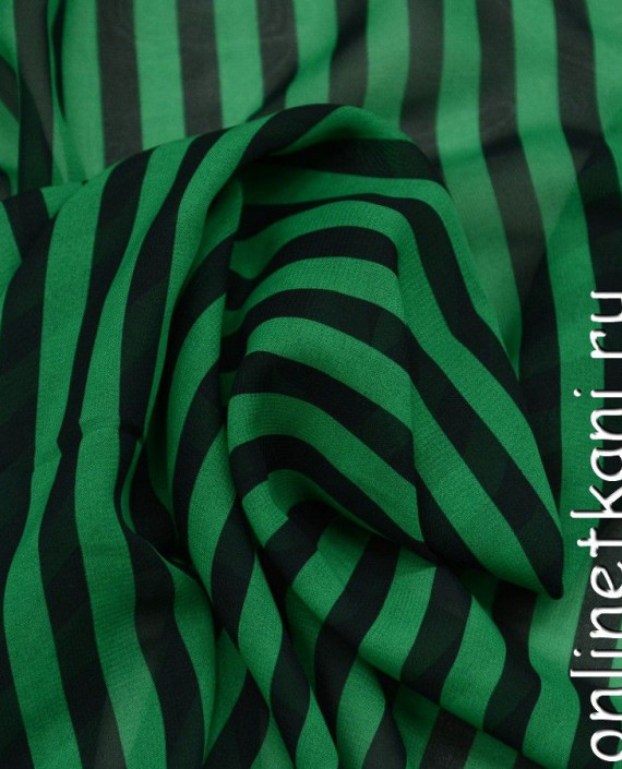Ткань Креп-Шифон Набивной 0212 цвет зеленый в полоску картинка 2