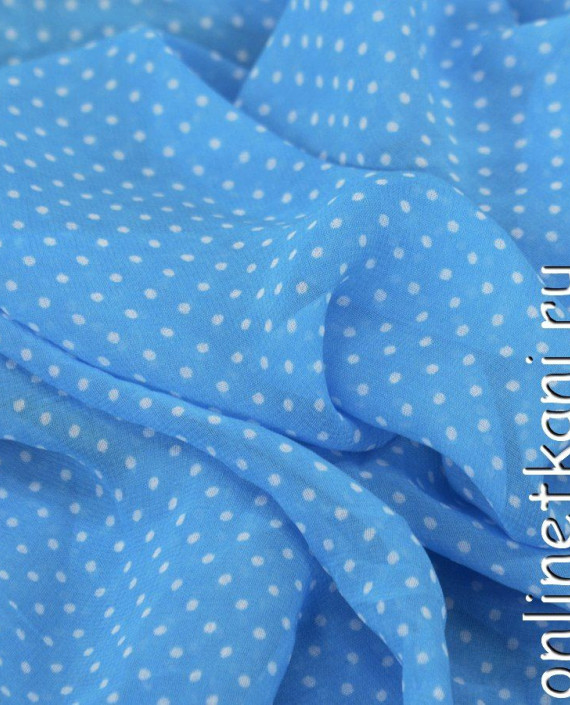 Ткань Шифон Набивной 0234 цвет голубой в горошек картинка