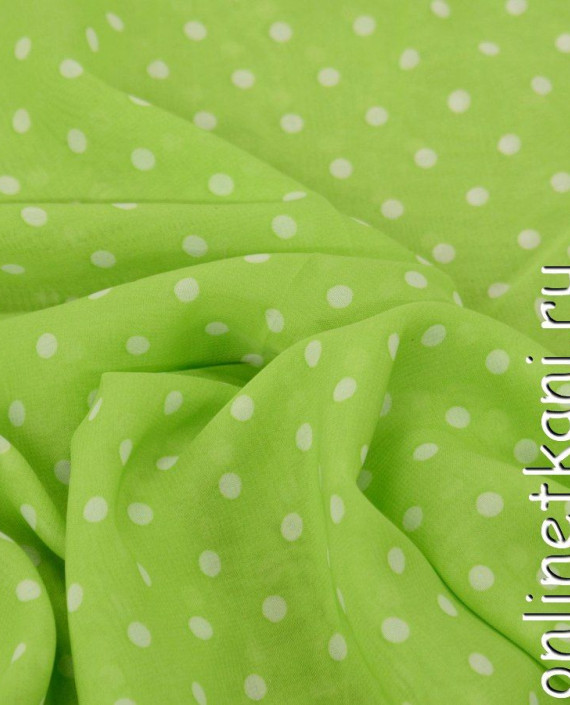 Ткань Шифон Набивной 0245 цвет зеленый в горошек картинка 1