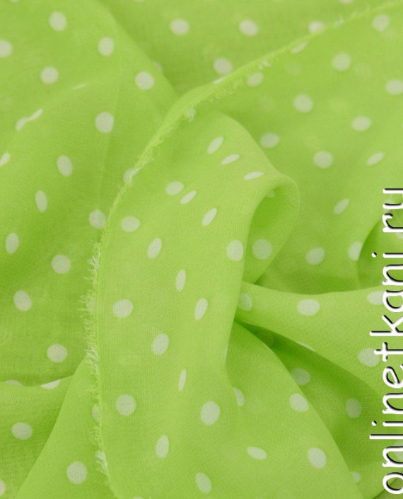 Ткань Шифон Набивной 0245 цвет зеленый в горошек картинка