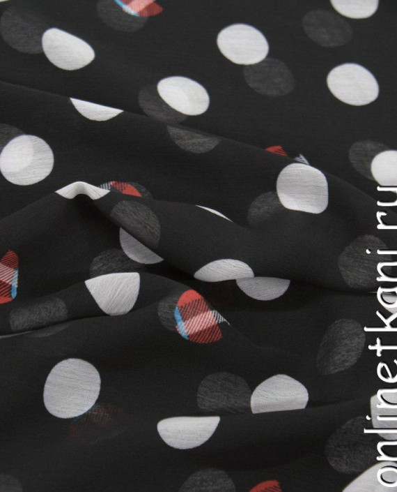 Ткань Шифон Набивной 0246 цвет черный в горошек картинка 2