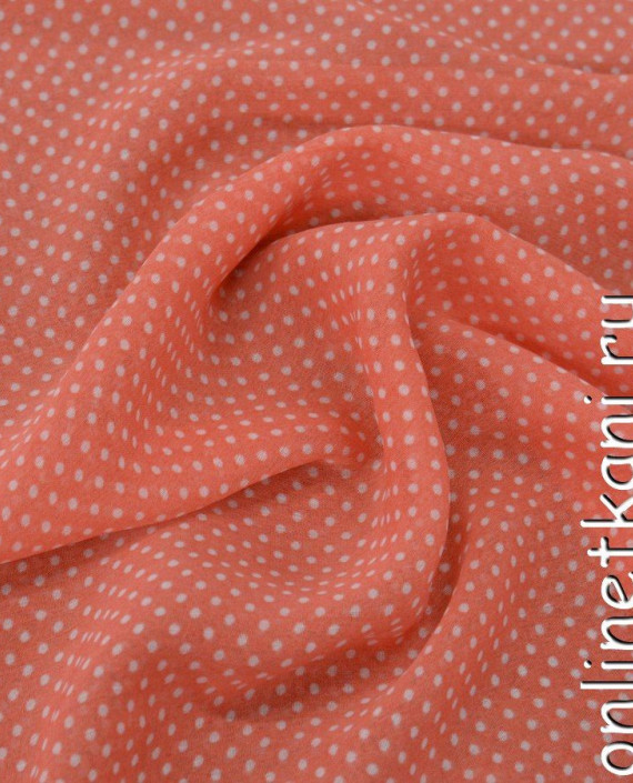 Ткань Шифон Набивной 0251 цвет оранжевый в горошек картинка 2