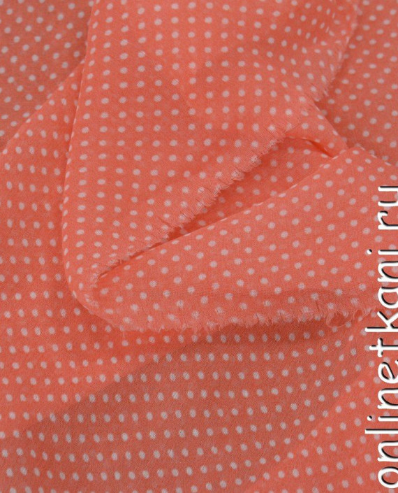 Ткань Шифон Набивной 0251 цвет оранжевый в горошек картинка