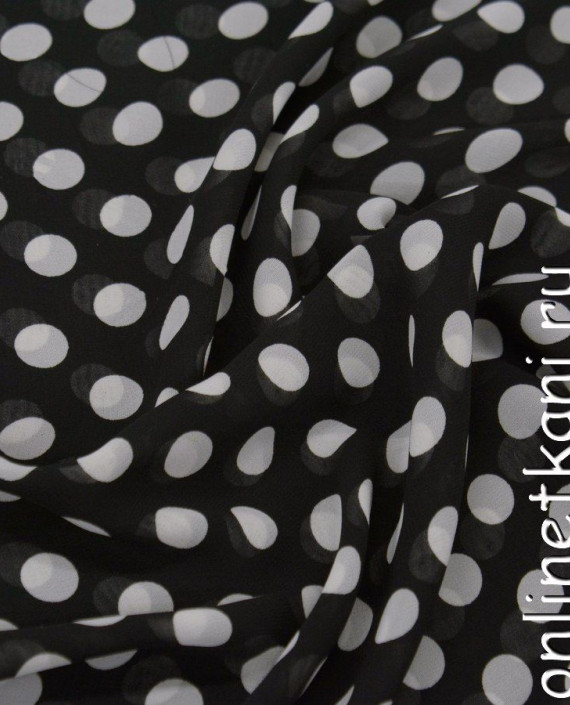 Ткань Шифон Набивной 0257 цвет черный в горошек картинка 1