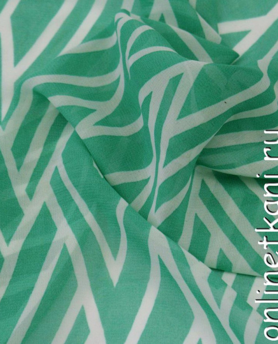 Ткань Шифон Набивной 0292 цвет зеленый геометрический картинка