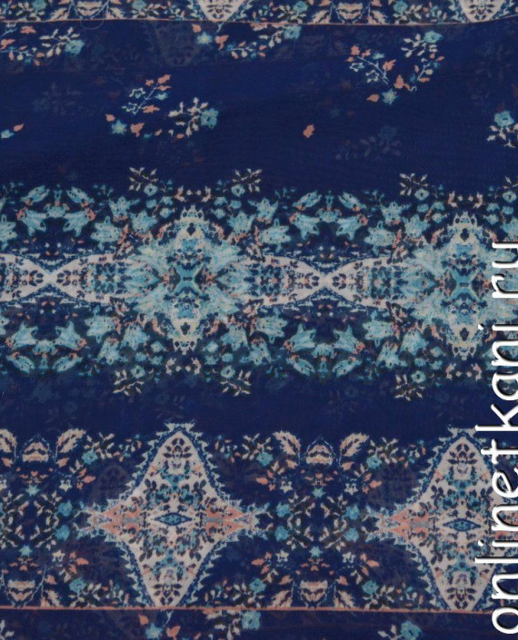 Ткань Шифон Набивной 0295 цвет синий абстрактный картинка 2