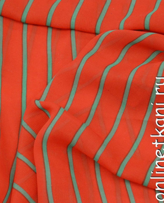 Ткань Шифон Набивной 0303 цвет оранжевый в полоску картинка