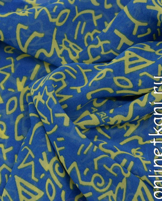 Ткань Шифон Набивной 0308 цвет голубой геометрический картинка
