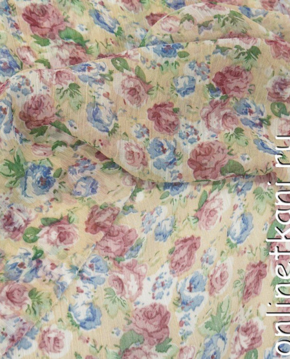 Ткань Шифон Набивной 0338 цвет бежевый цветочный картинка