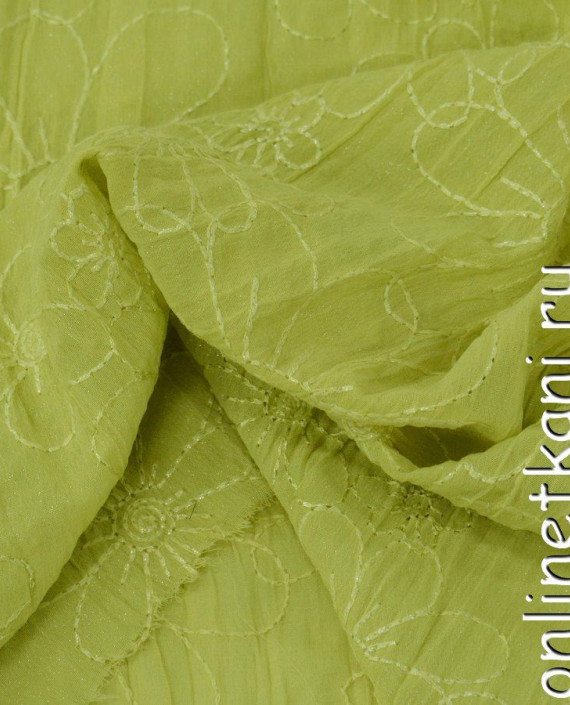 Ткань Шифон Набивной 0350 цвет зеленый цветочный картинка