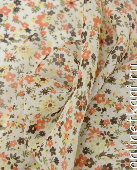 Ткань Шифон Набивной 0355 цвет айвори цветочный картинка 2