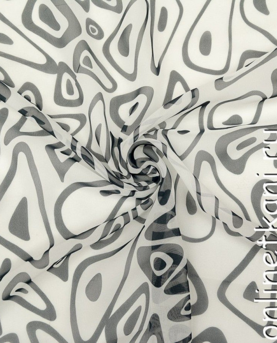 Ткань Шифон Набивной 0410 цвет белый геометрический картинка