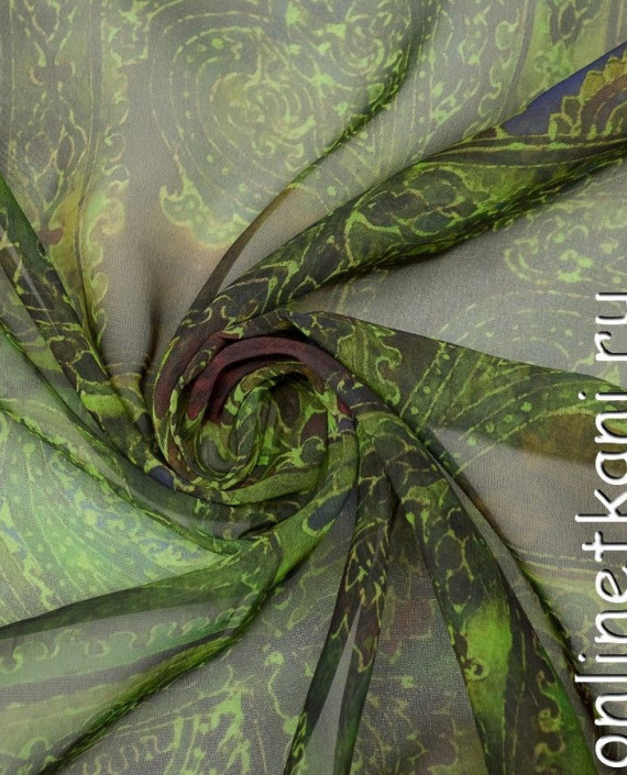 Ткань Шифон Набивной 0394 цвет зеленый абстрактный картинка