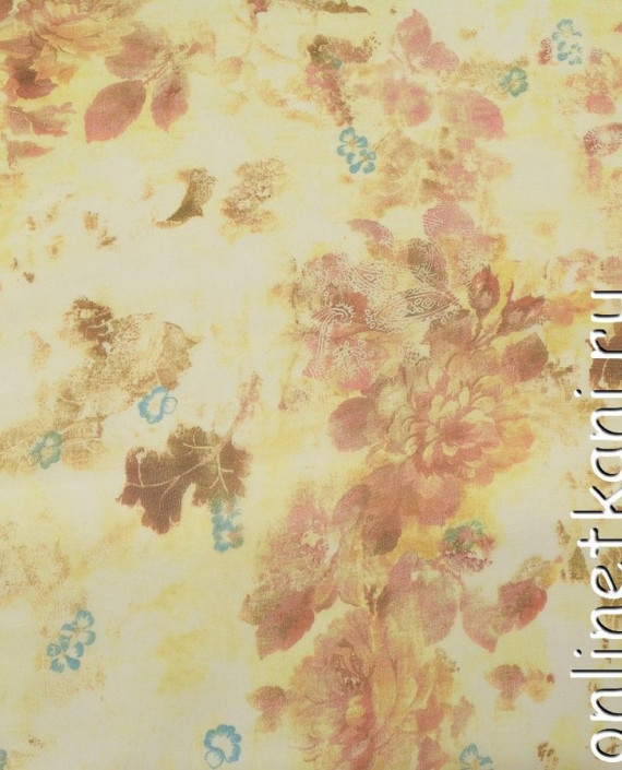 Ткань Шифон Набивной 0384 цвет бежевый цветочный картинка
