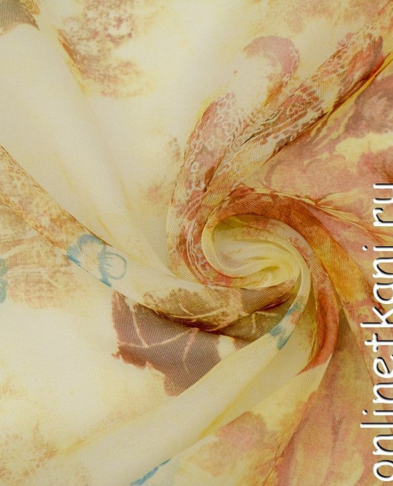 Ткань Шифон Набивной 0384 цвет бежевый цветочный картинка 1
