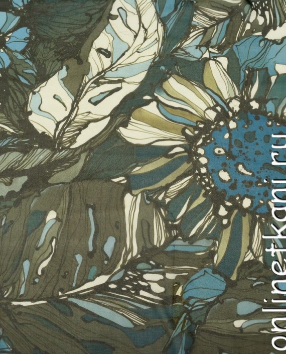 Ткань Шифон Набивной 0383 цвет хаки цветочный картинка